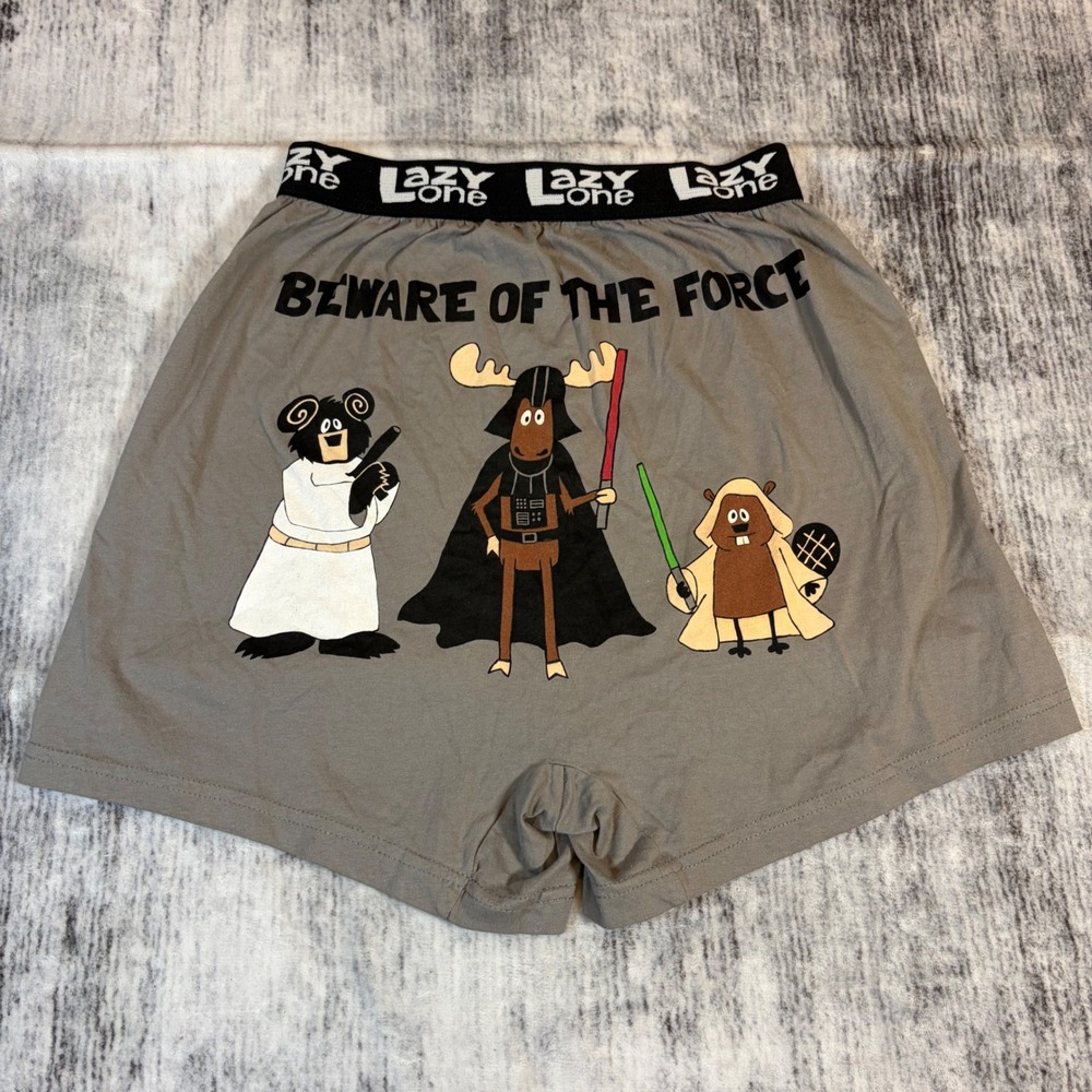 Lazy One Beware of the Force Star Wars Parody Graphic Boxers Grey Mens Small